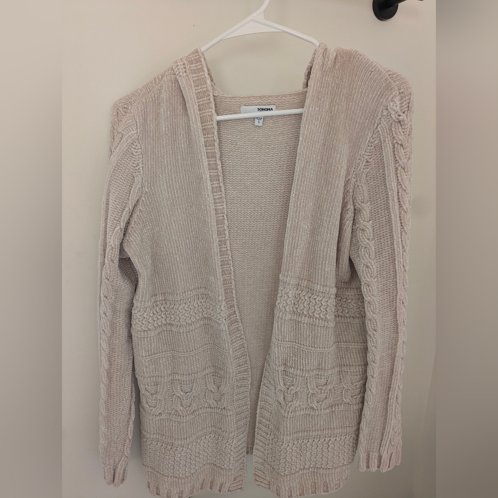 Sonoma Women's Beige Chenille Cable Knit Cardigan